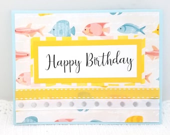 Yellow Happy Birthday Card - Fish Birthday Card - Yellow Fish Birthday Card - Colorful Birthday Card - Fish Card - Yellow Card - Blank Card