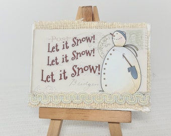 Mixed Media Snowman Canvas - Snowman Canvas Art - Holiday Home Decor - Christmas Home Decor - Snowman Canvas Home Decor - Mini Canvas