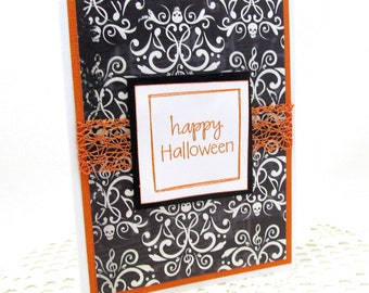 Happy Halloween - Halloween Card - Halloween Greeting - Skulls - Black and White Card - Orange and Black - Blank Card - Gothic Style Card
