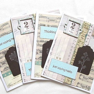 Vintage Style Card Set Set of 4 Vintage Detail Blank Inside Turquoise and Brown Botanical Images Hand Stamped Shabby Chic image 1