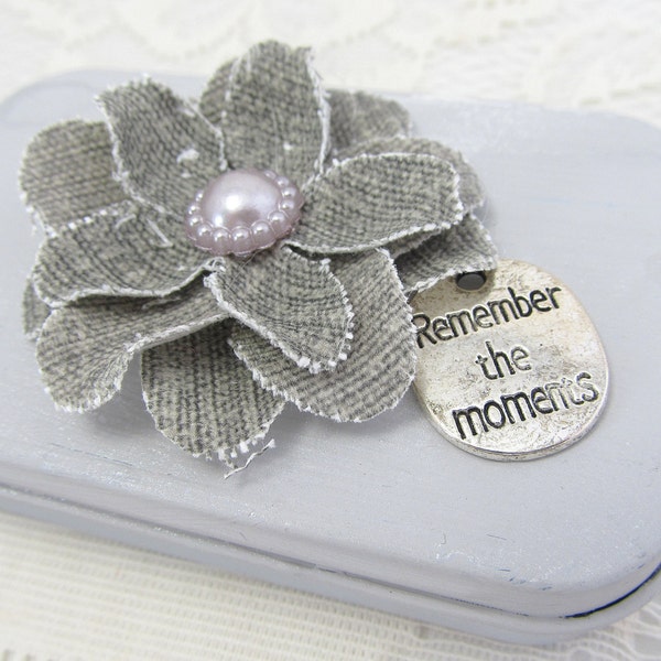 Altered Tin Box - Remember the Moments - Shabby Chic Box - Silver and Grey Box - Repurposed Altoid Tin Box - Gift Card Holder