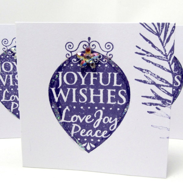 Kerst kaarten - Set van 5 - cadeau kaarten - 3 x 3 kaarten - kleine noot kaarten - Wit en paars - leeg Notitiekaarten - Holiday Cards - blije