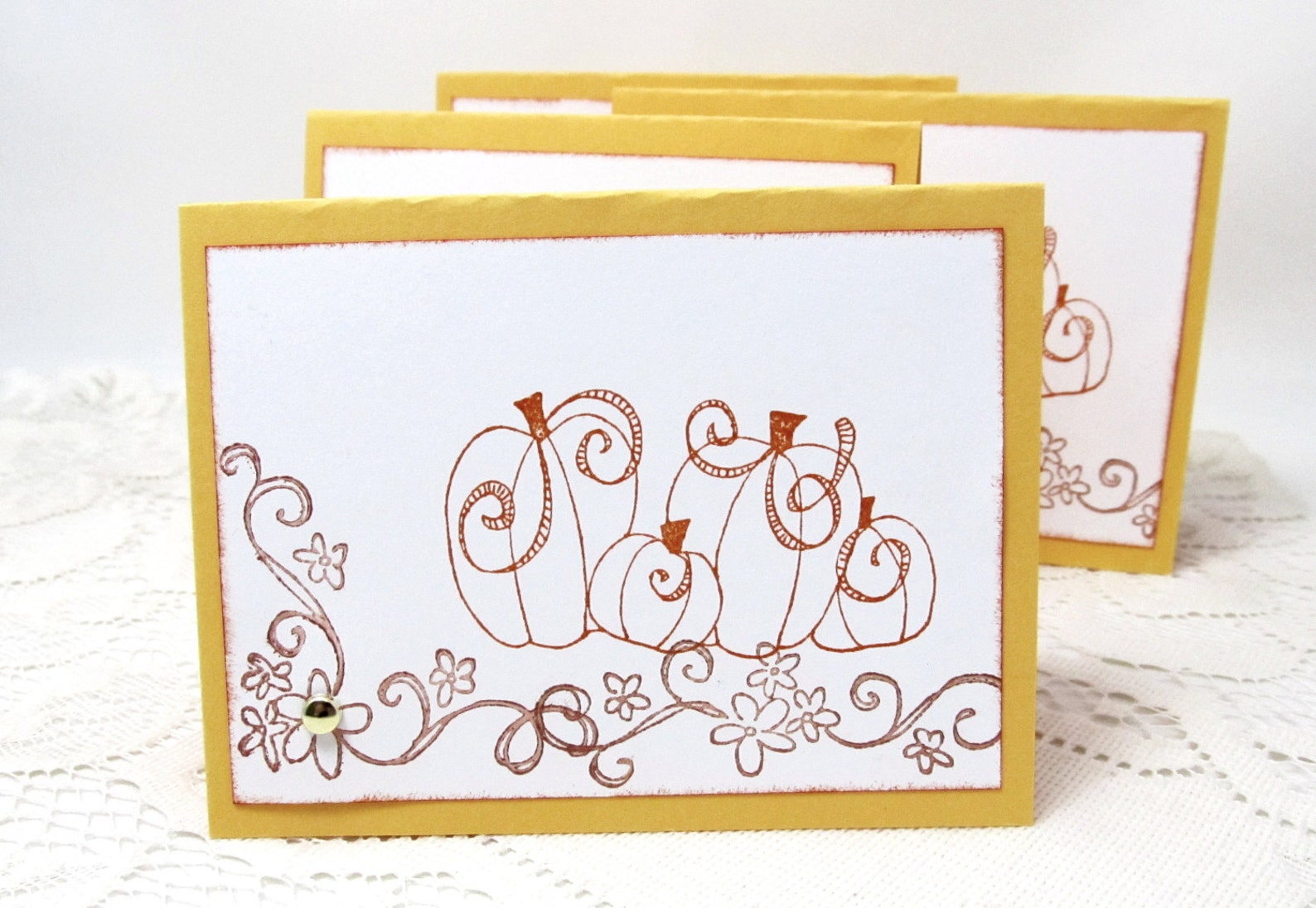 Pumpkin Note Cards Small Note Cards Set of 4 Cards Etsy