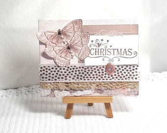 Christmas Mixed Media Canvas Art - Rose Gold Butterfly Mixed Media - Christmas Canvas  Art - Mixed Media Collage - Small Canvas Art