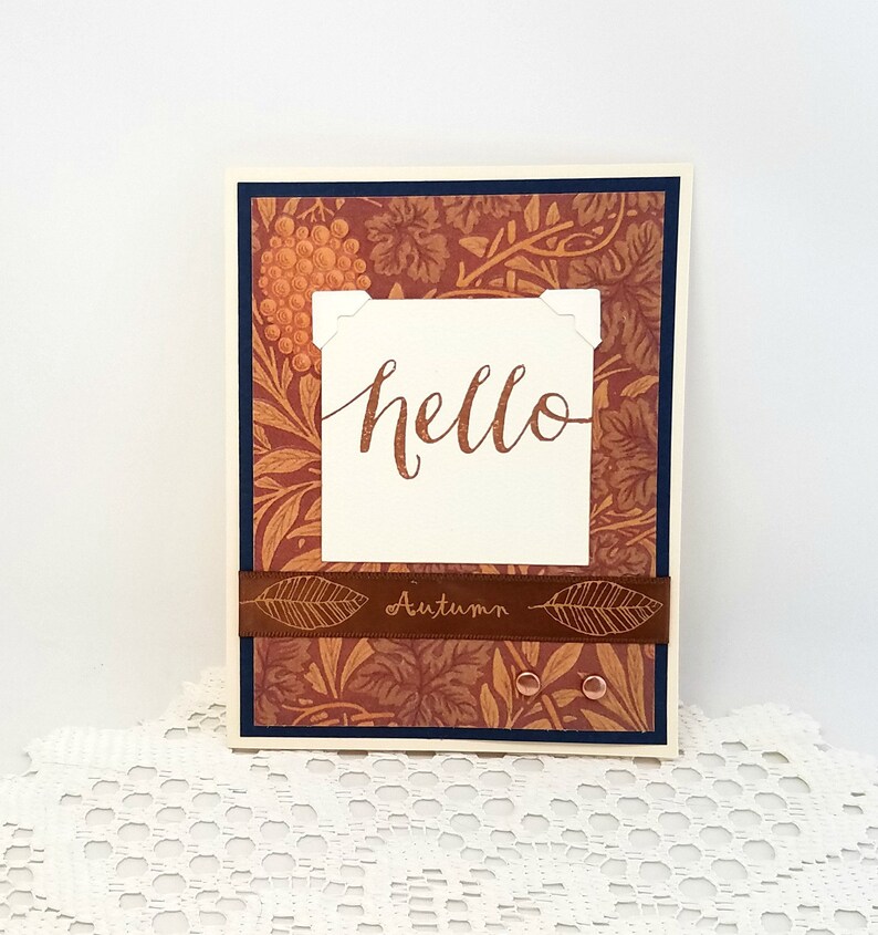 Hello Card Autumn Hello Card Copper Colored Card Rustic - Etsy