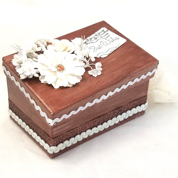 Rustic Brown and White Box - Rustic Wedding Gift Box - Rustic Gift Box - Rustic Decorative Box - Brown and White Gift Box - Rustic Decor Box