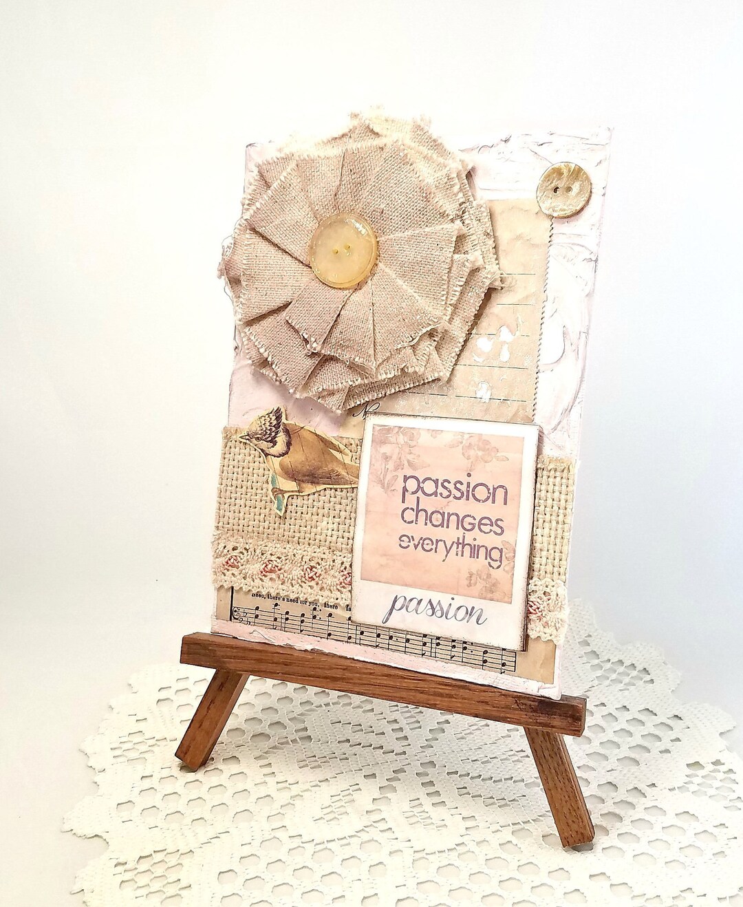 Pink Mixed Media Canvas Art Pink Mixed Media Collage Canvas Etsy