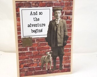 Graduation Card - Graduation Card Male - Adventure Begins - Graduation Card for Him - Masculine Graduation Card - Graduation Card with Dog