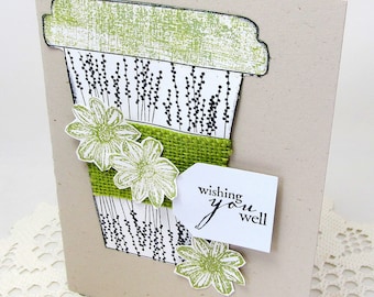 Green and Black Card - Bright Green Card - Beverage Cup Card - Green Get Well Card - Green Flower Card - Green and Black Get Well Card