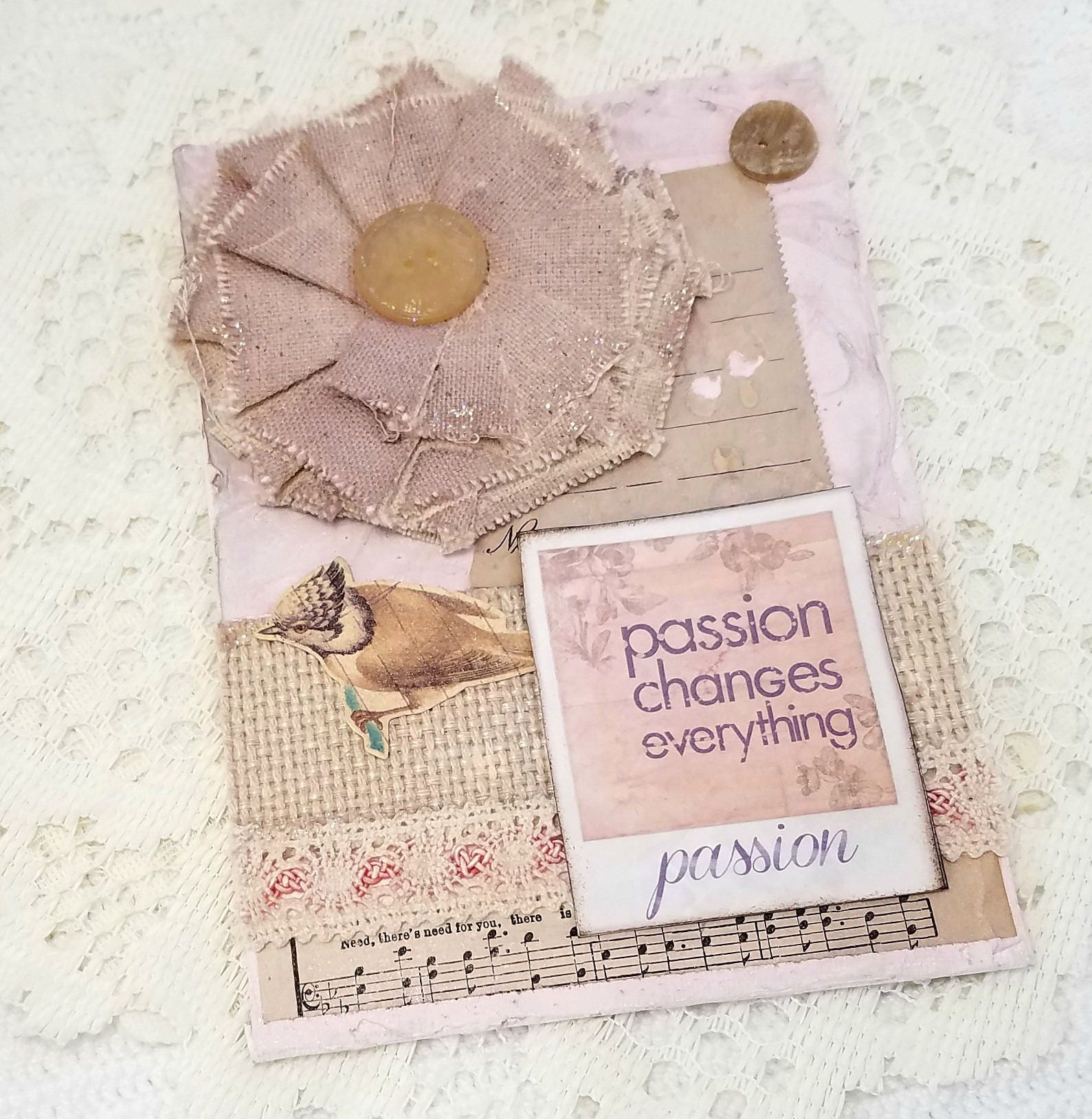 Pink Mixed Media Canvas Art Pink Mixed Media Collage Canvas Etsy