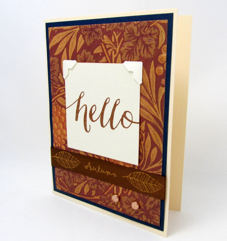 Hello Card Autumn Hello Card Copper Colored Card Rustic - Etsy