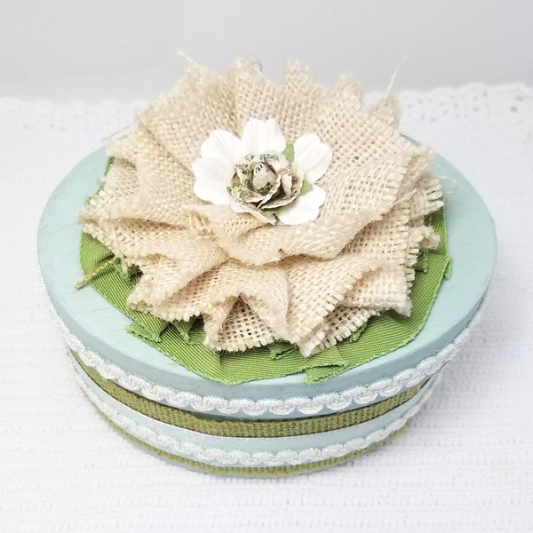 Blue and Green Gift Box - Oval Gift Box - Shabby Gift Box - Rustic Chic Gift Box - Cottage Chic Box - Box for Her - Gift Box for Her