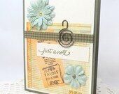 Vintage Note Card - Just a Note - Vintage Style Card - Pale Turquoise Flowers - Vintage Embellishment - Blank Card - Soft Neutrals