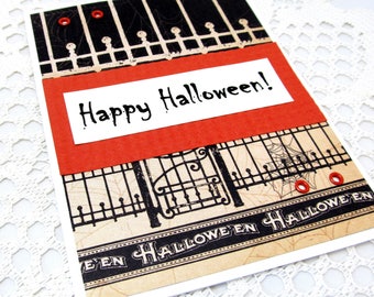 Happy Halloween Card - Halloween Card - Vintage Style - Gothic Style Halloween Card - Black and Orange - Blank card - Scary Halloween Card
