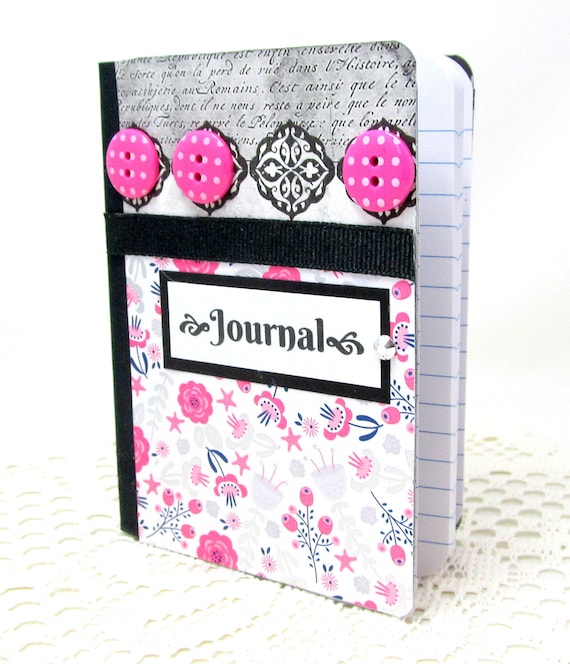 Pink and Black Mini Journal - Pink and Black Mini Notebook - Bright Pink Journal - Small Pink Notebook - Bright Pink and Black Journal