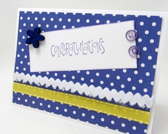 Congratulations Card - Graduation - Engagement - Wedding - Purple and Yellow - Polka Dots - Blank Card - Purple and White