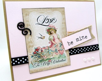 Vintage Valentine's Day Card - Vintage Valentine - Pink and Black Valentine's Day Card - Pink Love Card - Valentine's Day Card