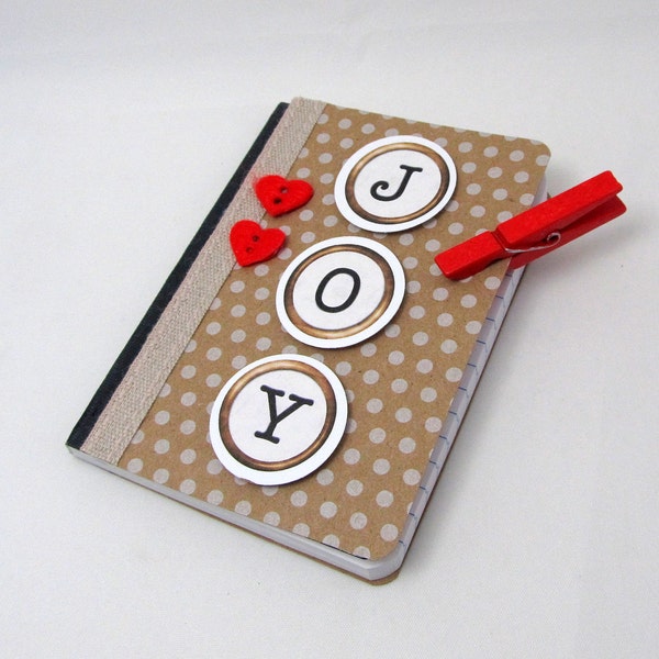Alegría Mini diario - Mini Notebook - máquina de escribir llaves - Kraft papel - pequeña libreta - pinza Mini - inspiración - Acentos rojo