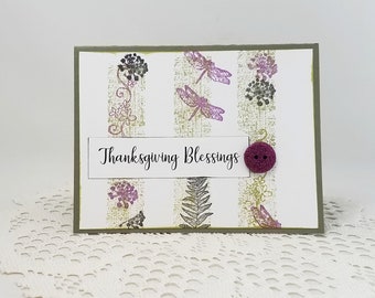 Thanksgiving Blessings - Holiday Blessings Card - Green Botanical Thanksgiving Card - Sage and Purple Card - Sage Green Thanksgiving Card
