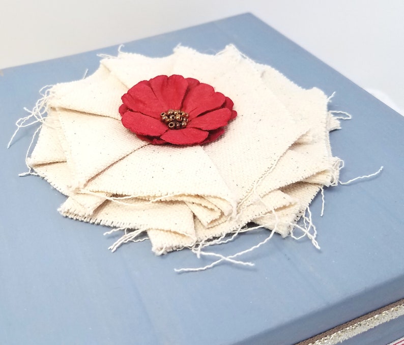 Blue Gift Box Blue and Red Gift Box Rustic Blue Gift Box Blue Keepsake Box Blue and Red Decorative Box Canvas Flower Box zdjęcie 10