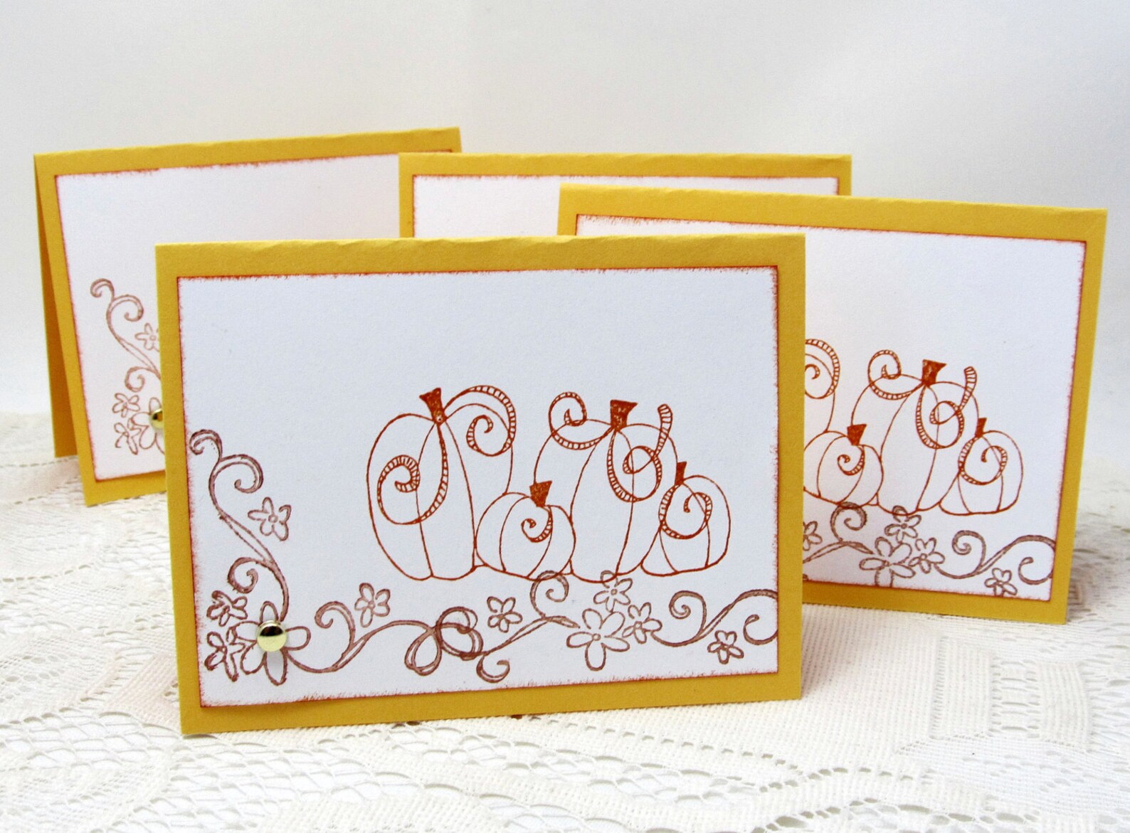 Pumpkin Note Cards Small Note Cards Set of 4 Cards Etsy