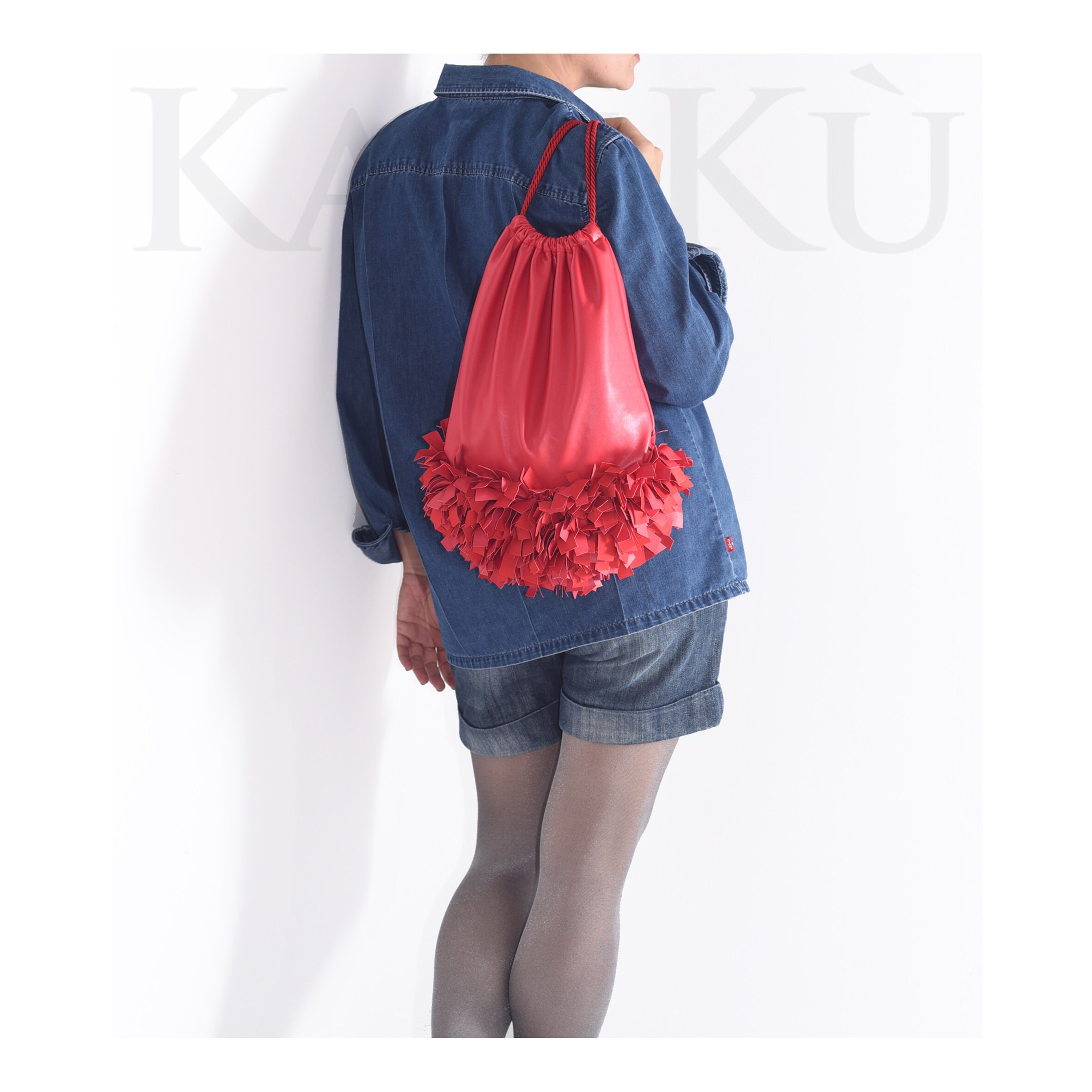 Red Fringe Backpack with Ethnic-Inspired Design Red and Green Fringe Purse, Ultimate GYPSY Purse, Festival  main image 2