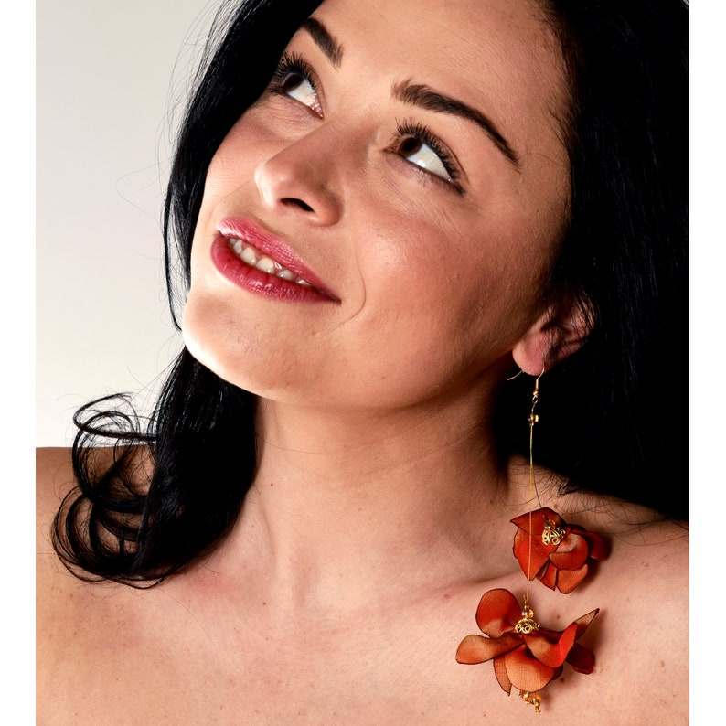 craft flowers orange flowers cloth flowers earrings tropical flowers orange earrings Hawaiian flower earrings