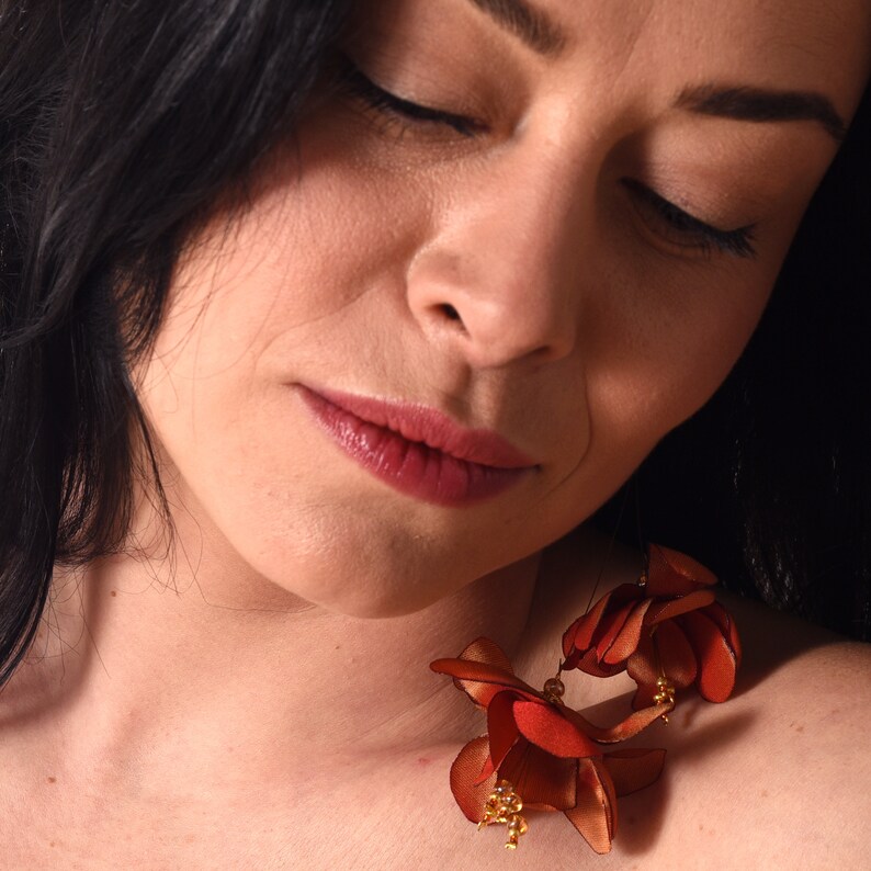 craft flowers orange flowers cloth flowers earrings tropical flowers orange earrings Hawaiian flower earrings