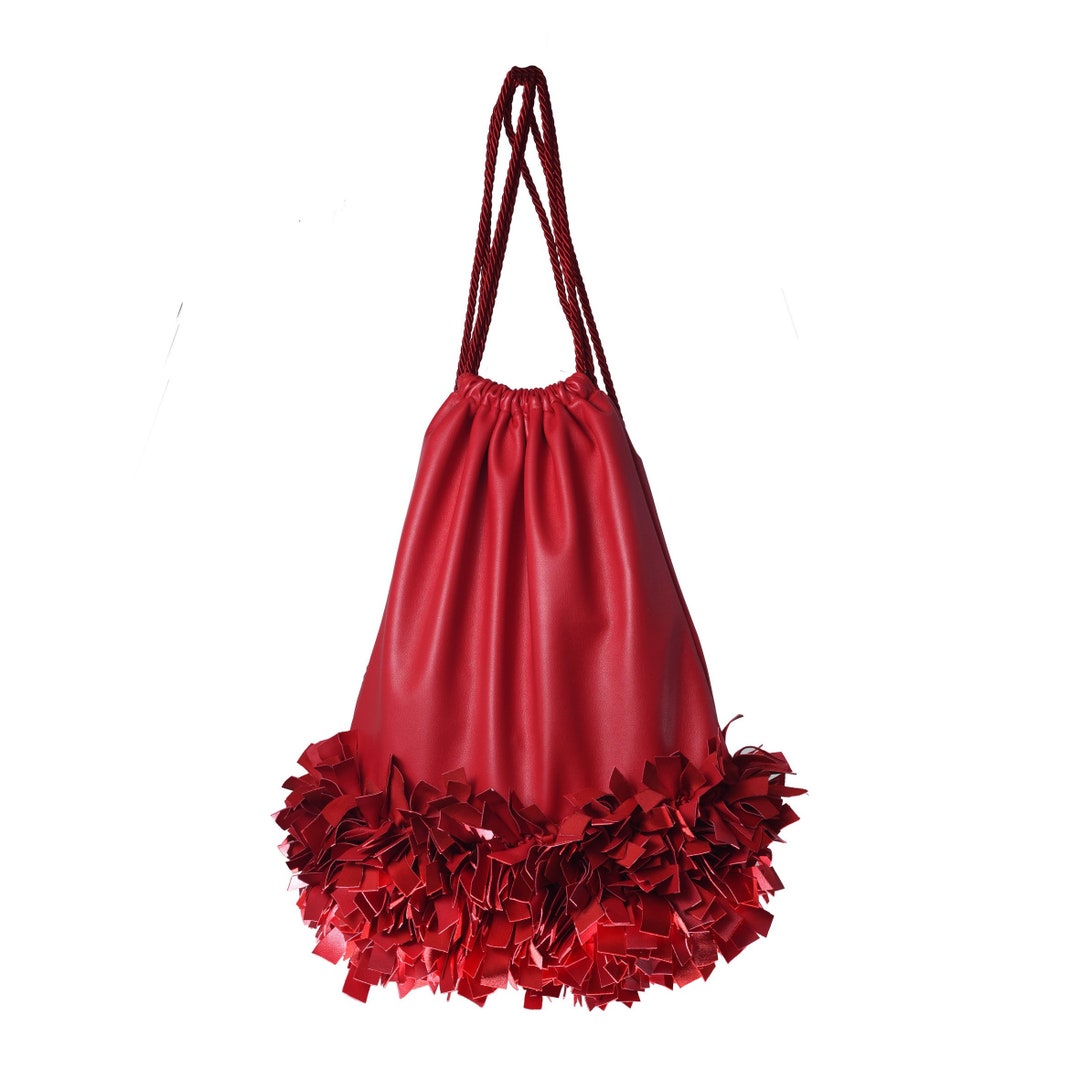 Red Fringe Backpack with Ethnic-Inspired Design Red Backpack, Fringe Backpack, Backpack, Red Backpack, Gift  main image 4