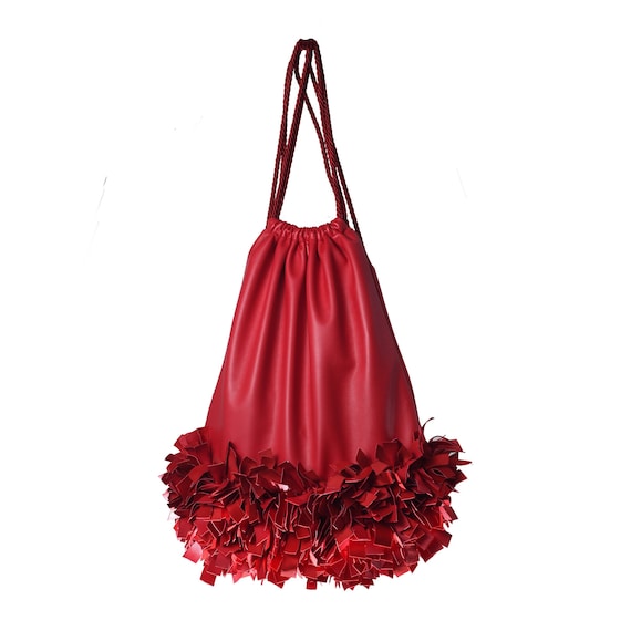 Chic Fringed Red Backpack Faux Leather Fringe Backpack: Embroidered Boho Tribal  main image 4