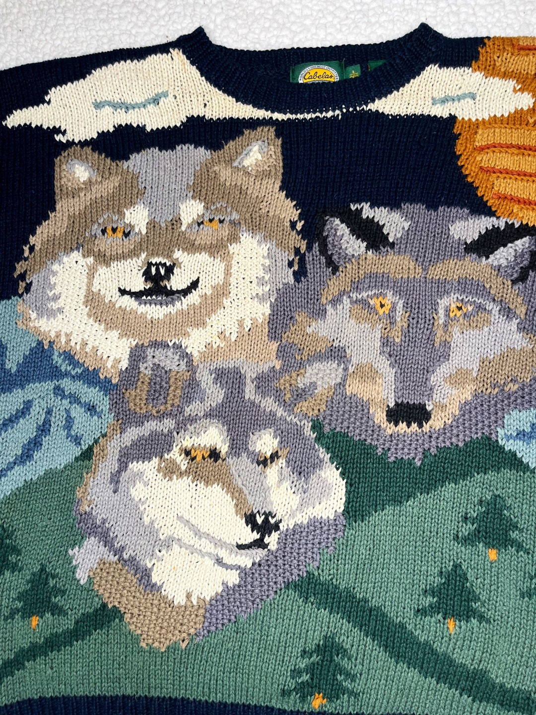Vintage Cabelas Wolf Wolves Knitted Sweater Hunting Fishing Etsy