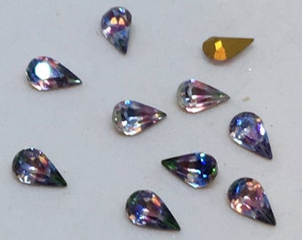 Vintage Glass Teardrop Iris rainbow colour striped foiled rhinestones app 6mm x 4mm - 10 pieces Teardrop iris for jewellery making