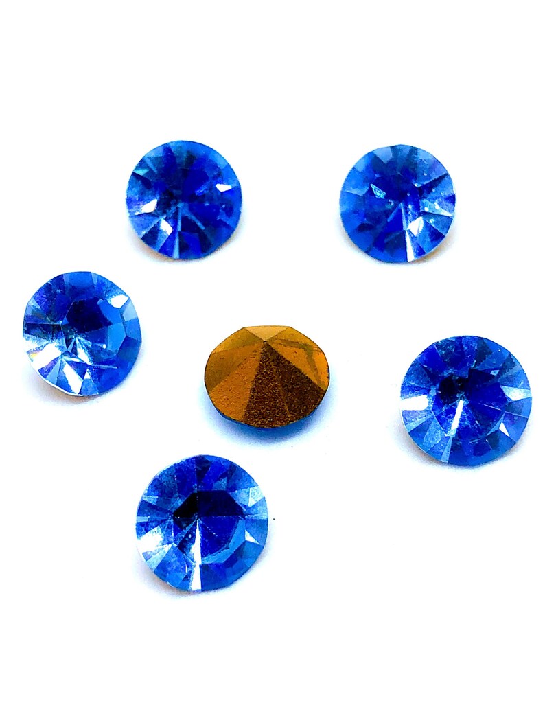 Vintage licht saffierblauwe glassteentjes - Oostenrijkse glaschatons, 8 mm (6 stuks) afbeelding 4