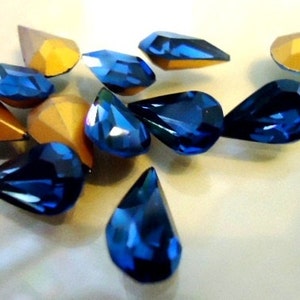 Vintage Glass Teardrop Dark Blue colour foiled stone approx 13mm x 7.8mm glass jewels 6 pieces Art No 308 for jewellery making image 3