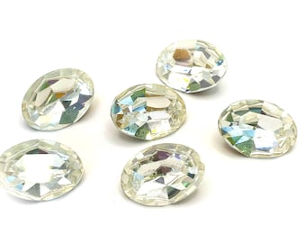 Vintage Czech Rhinestone Jewels, 18mm x 13mm Oval Diamond Clear Crystal (6 Pieces)