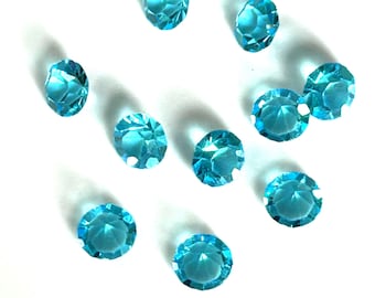 Vintage Aquamarine Glass Chatons, 5mm Round, Pointed Back, 10 Pieces