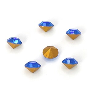 Vintage Sapphire Blue Glass Rhinestones - 6mm Foiled Chatons, Jewelry Making (6 Pieces) image 4
