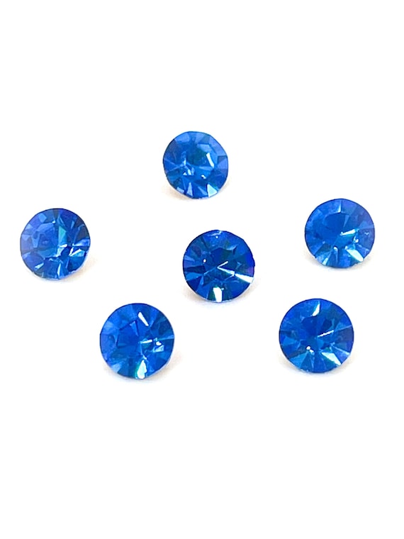 Vintage Sapphire Blue Glass Rhinestones - 6mm Foiled Chatons, Jewelry Making (6 Pieces)
