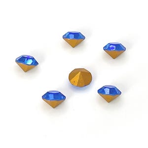 Vintage Sapphire Blue Glass Rhinestones - 6mm Foiled Chatons, Jewelry Making (6 Pieces) image 5