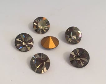 Vintage Glass Round Black Diamond colour foiled rhinestone chaton approx 8mm - 6 pieces glass stones for jewellery making