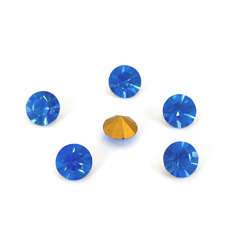 Vintage Sapphire Blue Glass Rhinestones - 6mm Foiled Chatons, Jewelry Making (6 Pieces) image 10