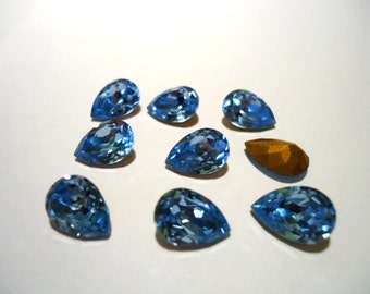 Vintage Pear Light Sapphire Blue colour gold colour foil back stone approx 7mm x 10mm - Austrian- 6 pieces Art No 120T for jewellery making