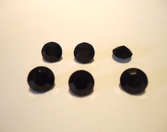 Vintage Glass Round Jet Black colour unfoiled rhinestone Chaton approx 6mm  -6 pieces vintage stones for jewellery making