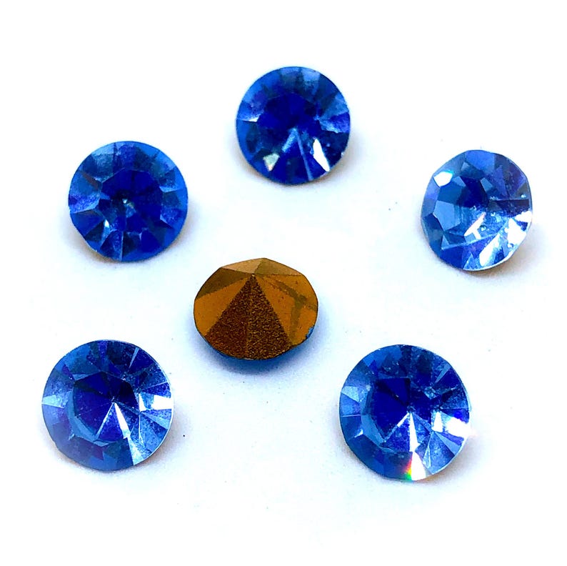 Vintage licht saffierblauwe glassteentjes - Oostenrijkse glaschatons, 8 mm (6 stuks) afbeelding 2