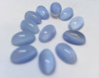 Vintage Glass Oval Light Blue Opaque flat back Cabochon Stones 10mm x 6mm-12 pieces supplies vintage glass stones for jewellery making