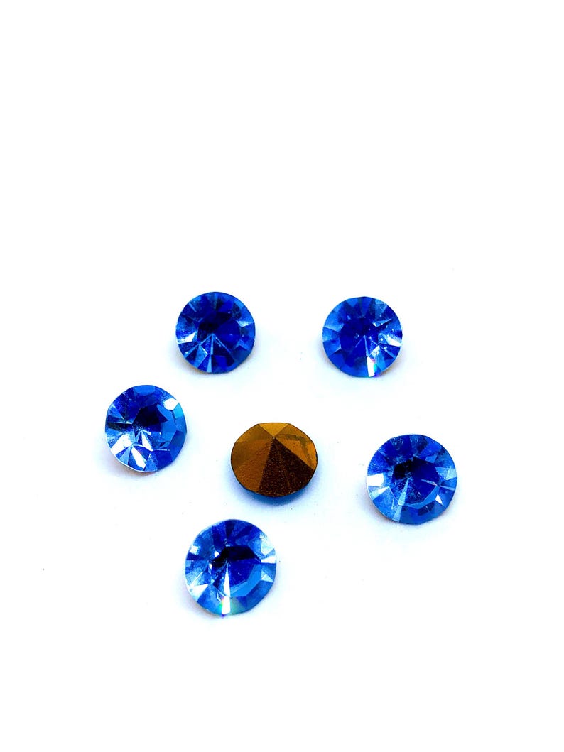 Vintage licht saffierblauwe glassteentjes - Oostenrijkse glaschatons, 8 mm (6 stuks) afbeelding 3