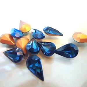 Vintage Glass Teardrop Dark Blue colour foiled stone approx 13mm x 7.8mm glass jewels 6 pieces Art No 308 for jewellery making image 1