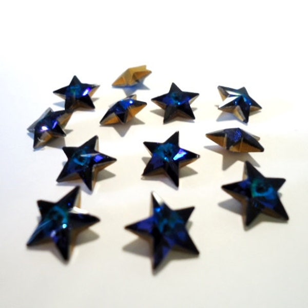 Vintage Glass Star Bermuda Blue colour foiled stone approx 10mm - 2 pieces