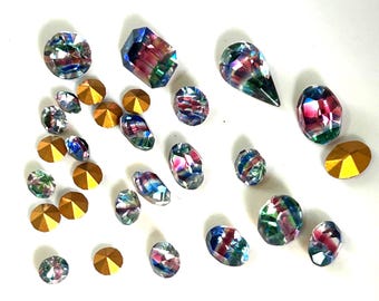 Vintage strassteentjes van irisglas, gemengde vormen voor het maken van sieraden (ongeveer 15 g)