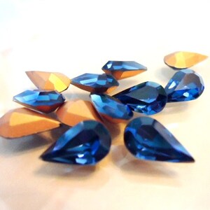 Vintage Glass Teardrop Dark Blue colour foiled stone approx 13mm x 7.8mm glass jewels 6 pieces Art No 308 for jewellery making image 2